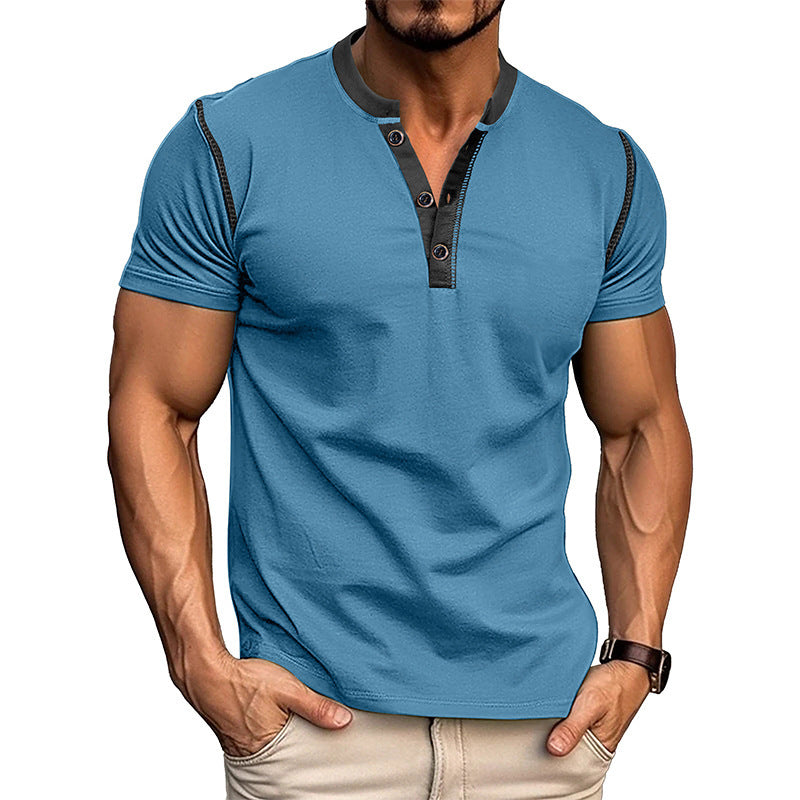 Fashion Short-sleeved Polo Shirt Summer Button V-neck T-shirt Tops Mens Clothing UMAIR & HAYAT SELLER
