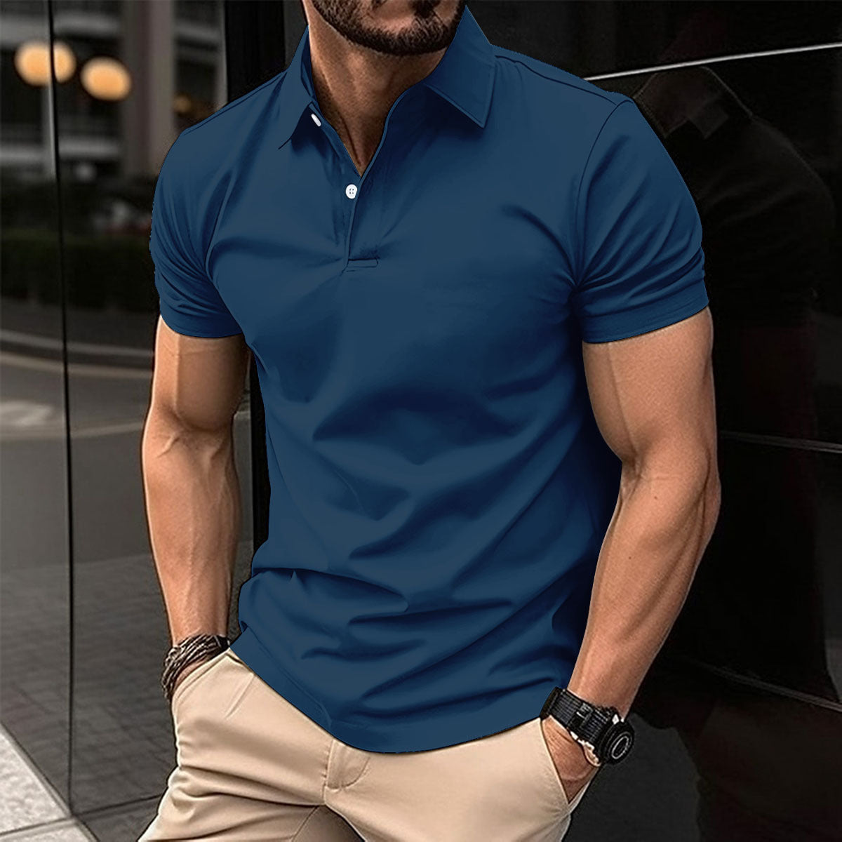 Summer Short Sleeve Polo Shirt Men Solid Color Button Lapel Button Top UMAIR & HAYAT SELLER