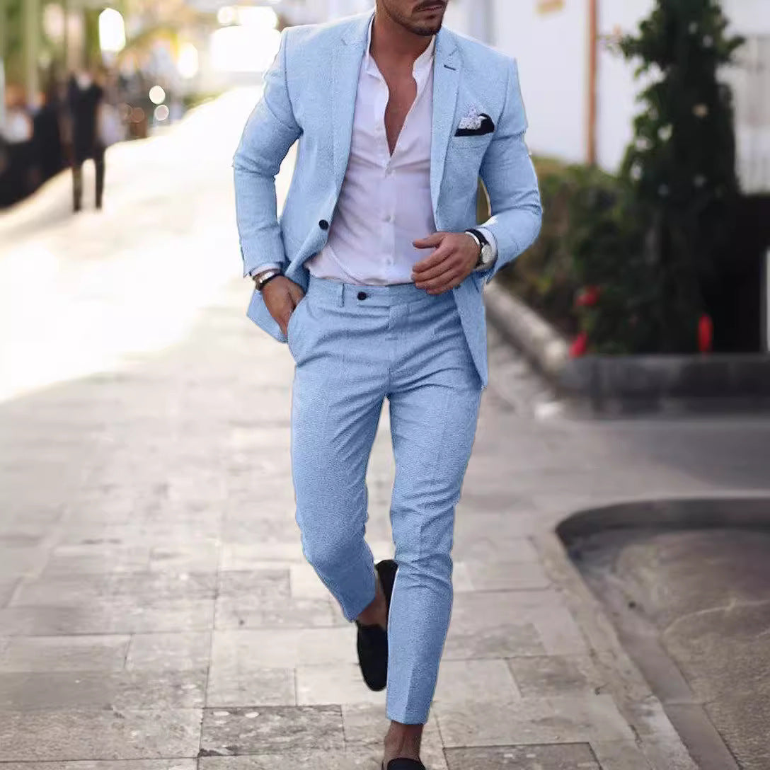 Men's Two-piece Suit One Button Linen Cotton Linen Solid Color 1