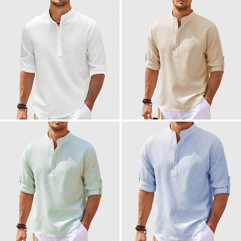 Men's Casual Shirt Long Sleeve Stand Collar Solid Color Shirt Mens Clothing UMAIR & HAYAT SELLER