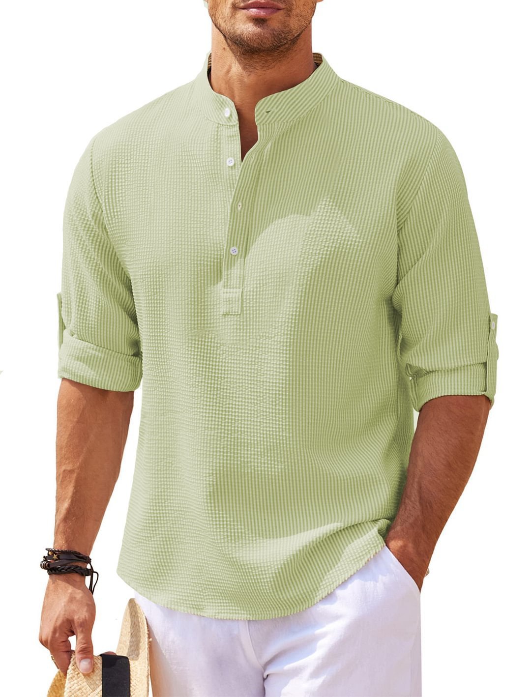 Men's Casual Shirt Long Sleeve Stand Collar Solid Color Shirt Mens Clothing UMAIR & HAYAT SELLER