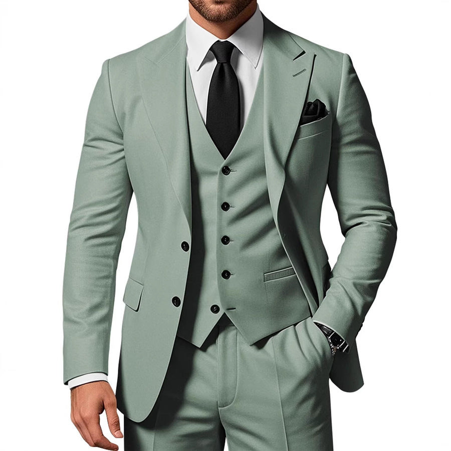 Men's Solid Color 2-piece Buckle Casual Jacket Vest Pants Set 1