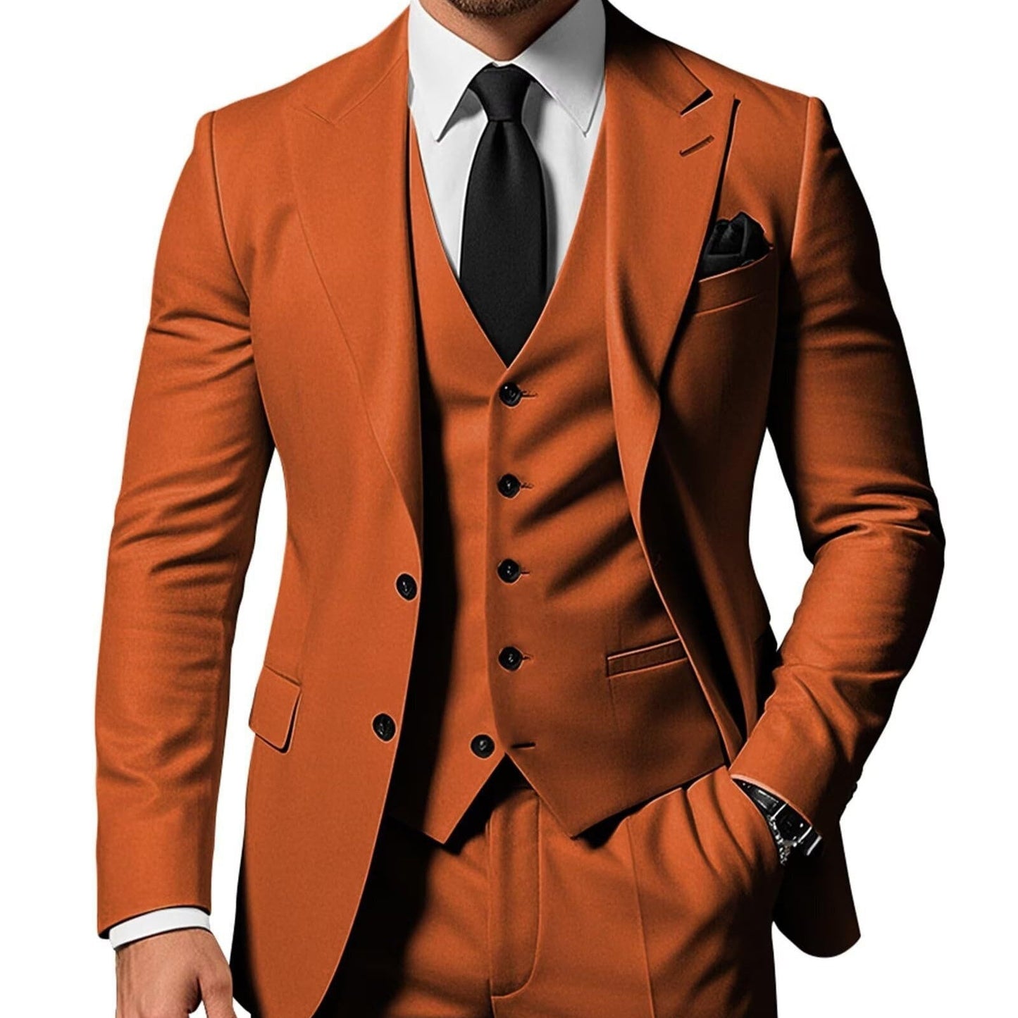 Men's Solid Color 2-piece Buckle Casual Jacket Vest Pants Set 1