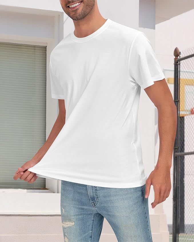 Neat White Basic Crewneck Short Sleeve Cotton Polyester Water Repellent Tops T Shirts Tee For Men UMAIR & HAYAT SELLER