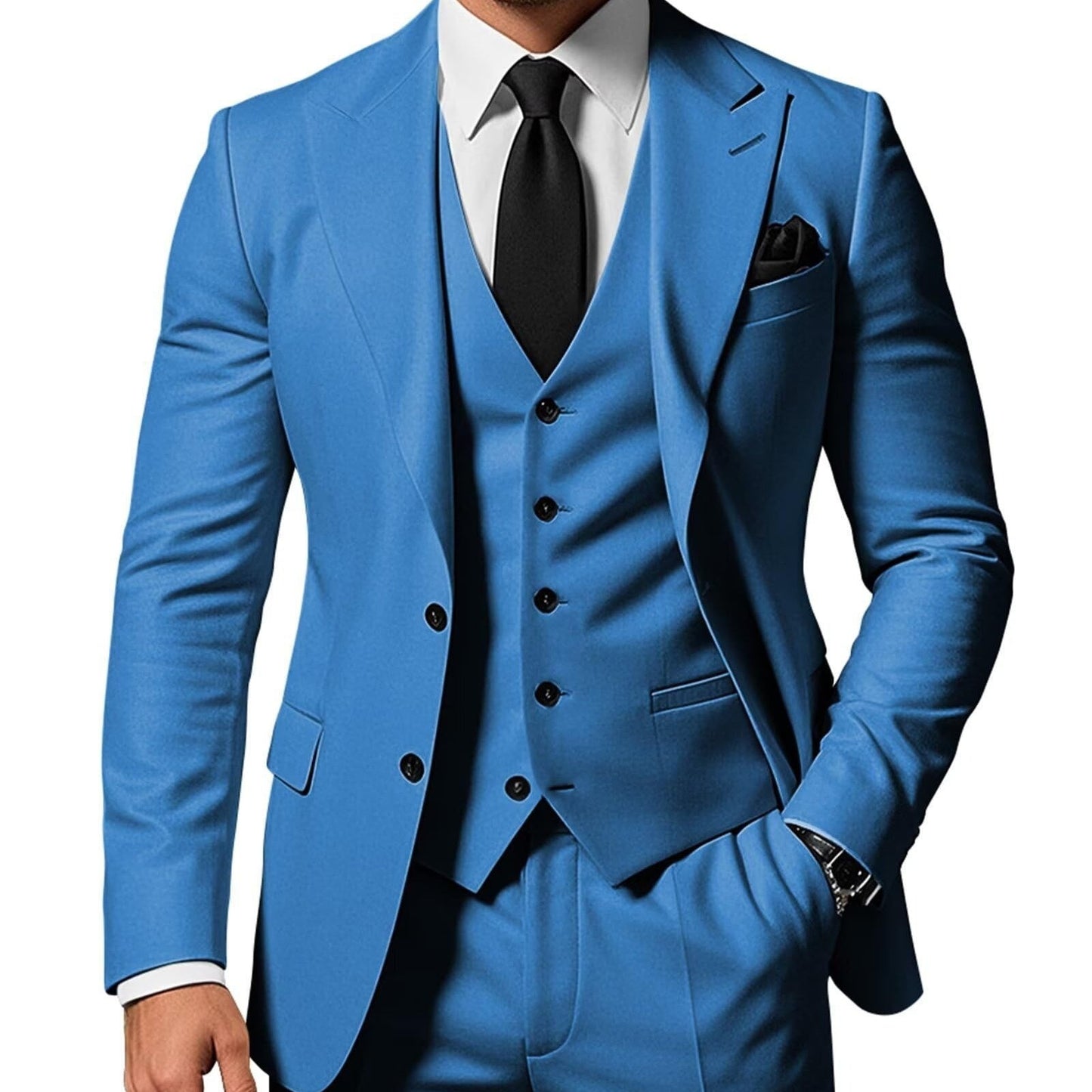Men's Solid Color 2-piece Buckle Casual Jacket Vest Pants Set 1