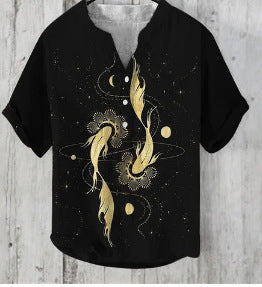 Printed V-neck Men's 3 Breasted Pullover Short Sleeve Shirt 1