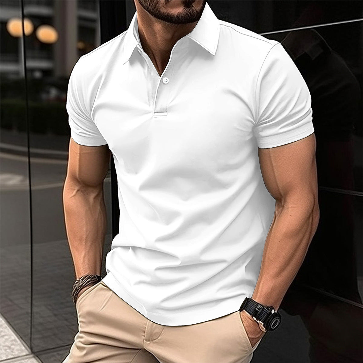 Summer Short Sleeve Polo Shirt Men Solid Color Button Lapel Button Top UMAIR & HAYAT SELLER