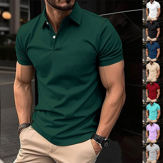 Summer Short Sleeve Polo Shirt Men Solid Color Button Lapel Button Top UMAIR & HAYAT SELLER