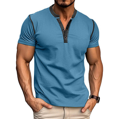 Fashion Short-sleeved Polo Shirt Summer Button V-neck T-shirt Tops Mens Clothing UMAIR & HAYAT SELLER