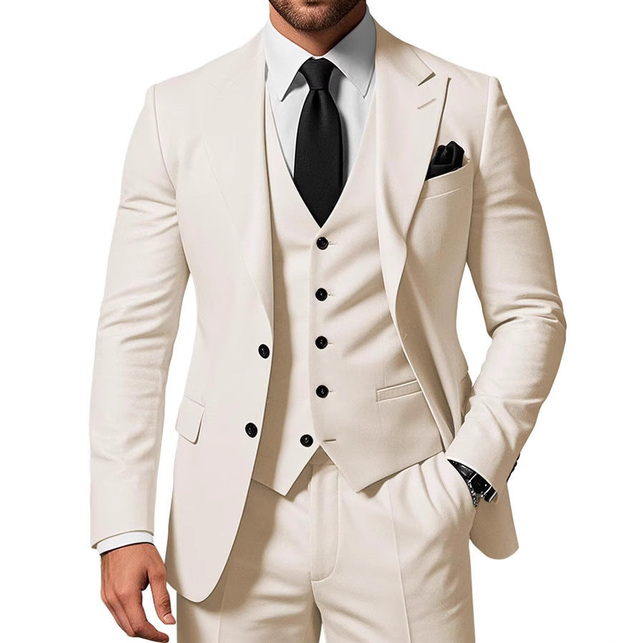 Men's Solid Color 2-piece Buckle Casual Jacket Vest Pants Set 1