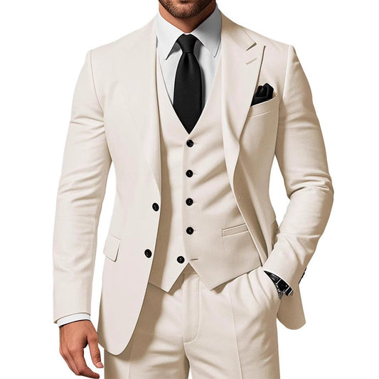 Men's Solid Color 2-piece Buckle Casual Jacket Vest Pants Set 1