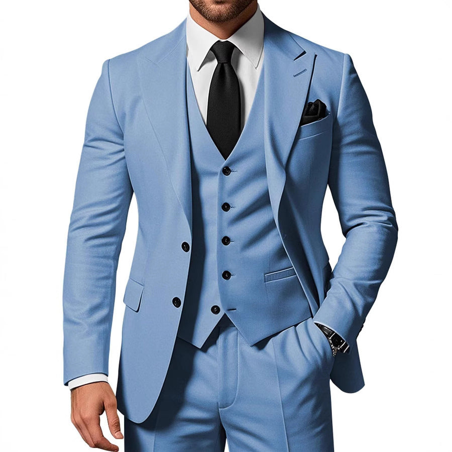 Men's Solid Color 2-piece Buckle Casual Jacket Vest Pants Set 1