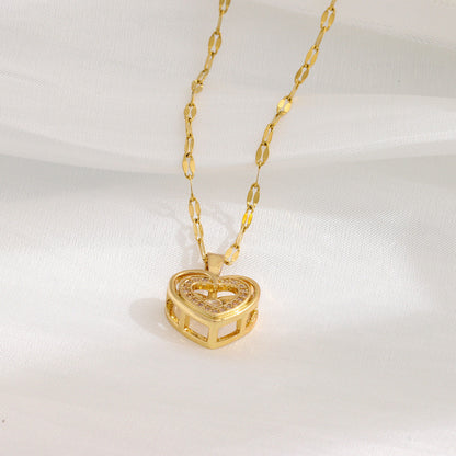 Double-layer Love Necklace With Rhinestones Titanium Steel Pendant Fashion Jewelry Woman Valentines Day Gift UMAIR & HAYAT SELLER