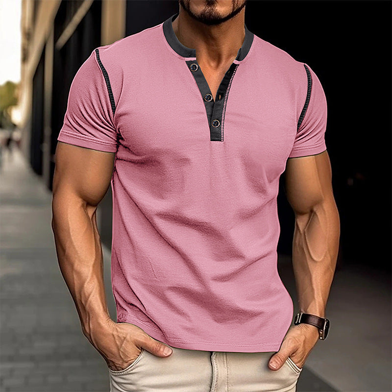 Fashion Short-sleeved Polo Shirt Summer Button V-neck T-shirt Tops Mens Clothing UMAIR & HAYAT SELLER