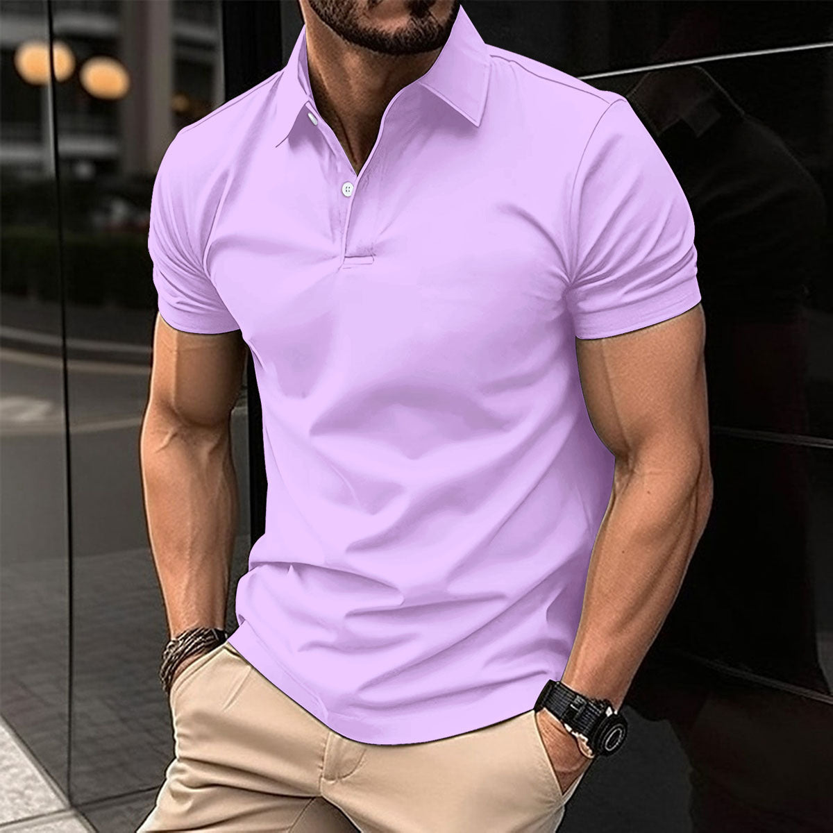 Summer Short Sleeve Polo Shirt Men Solid Color Button Lapel Button Top UMAIR & HAYAT SELLER