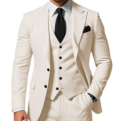 Men's Solid Color 2-piece Buckle Casual Jacket Vest Pants Set 1