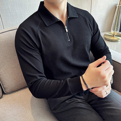 High Elastic Thickened Seersucker Half Zipper Polo Shirt UMAIR & HAYAT SELLER