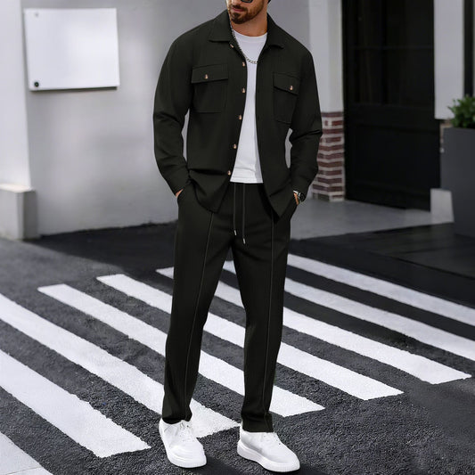 Autumn New Waffle Long-sleeved Trousers Two-piece Set Cardigan Shirt Suit 1
