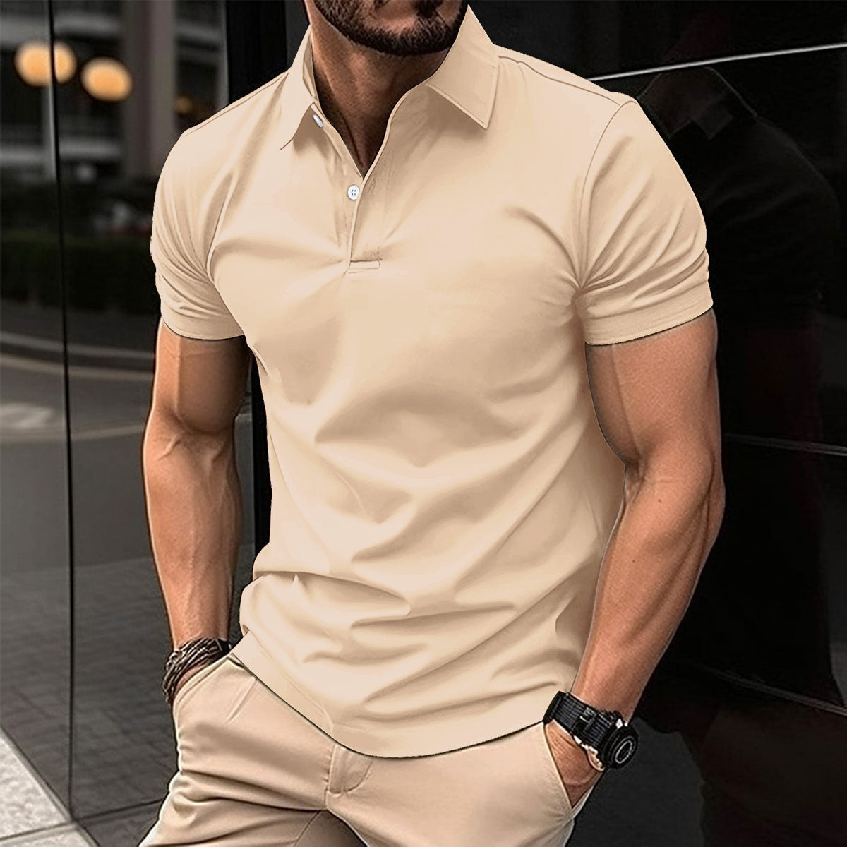 Summer Short Sleeve Polo Shirt Men Solid Color Button Lapel Button Top UMAIR & HAYAT SELLER