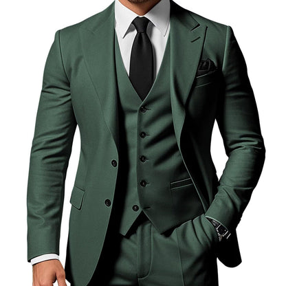 Men's Solid Color 2-piece Buckle Casual Jacket Vest Pants Set 1
