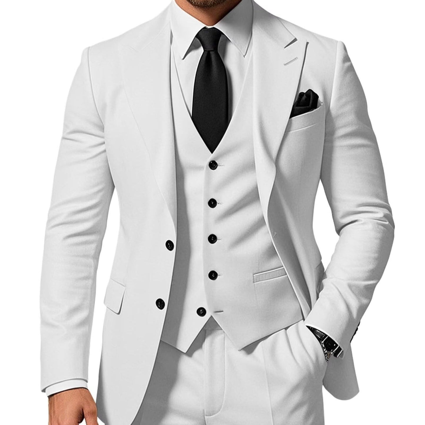 Men's Solid Color 2-piece Buckle Casual Jacket Vest Pants Set 1