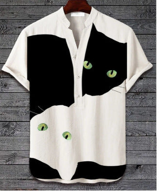 Printed V-neck Men's 3 Breasted Pullover Short Sleeve Shirt 1