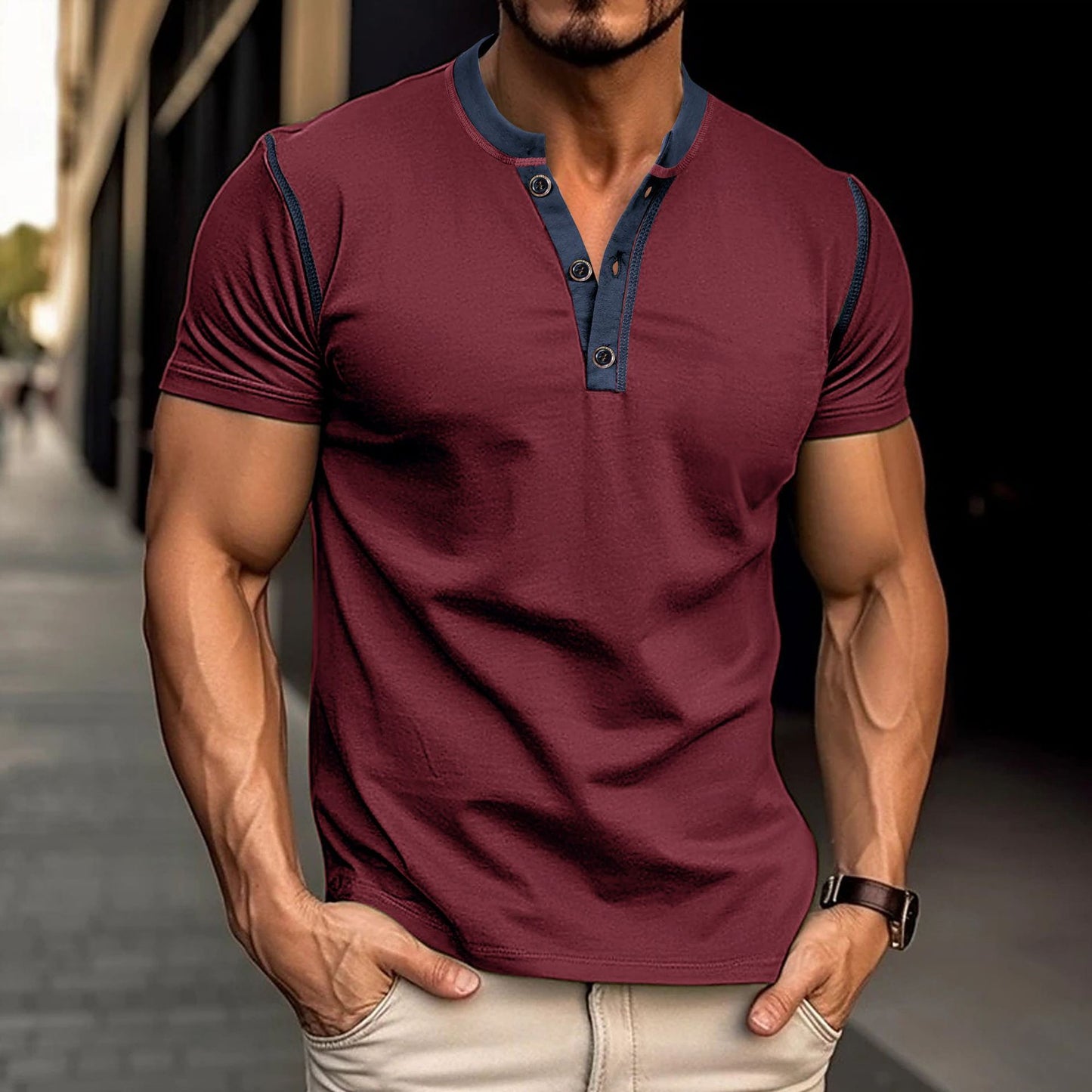 Fashion Short-sleeved Polo Shirt Summer Button V-neck T-shirt Tops Mens Clothing UMAIR & HAYAT SELLER