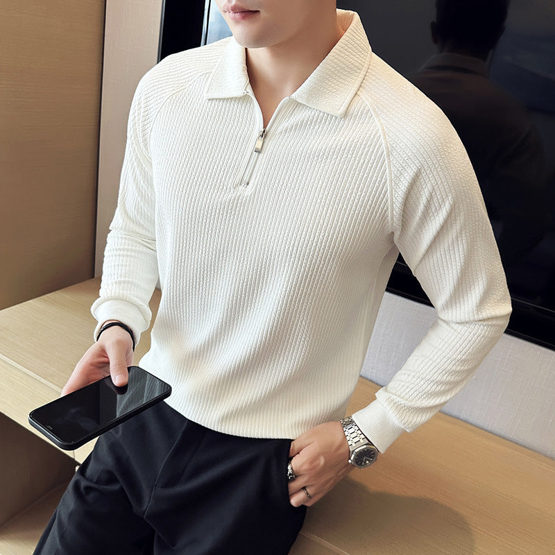 High Elastic Thickened Seersucker Half Zipper Polo Shirt UMAIR & HAYAT SELLER
