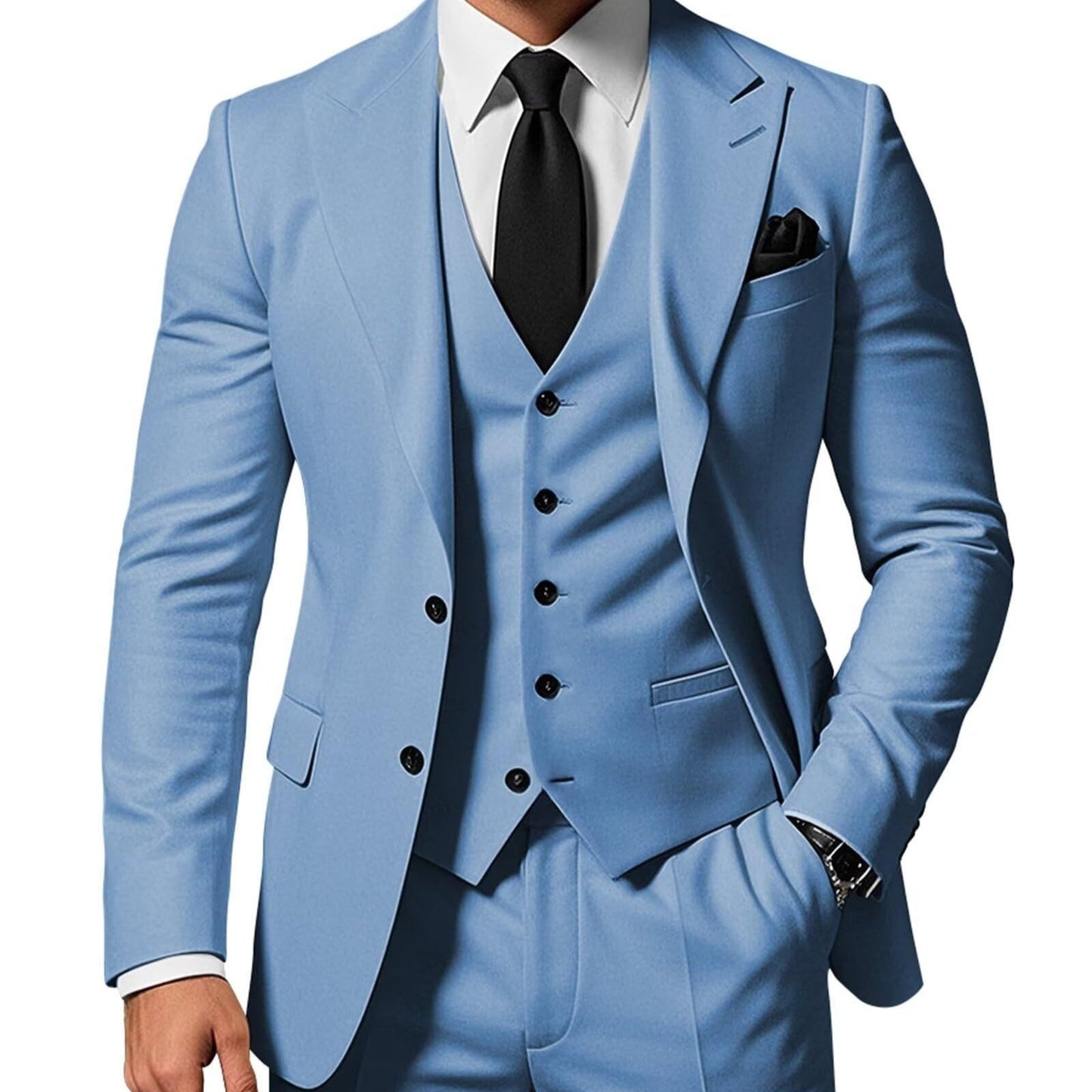 Men's Solid Color 2-piece Buckle Casual Jacket Vest Pants Set 1