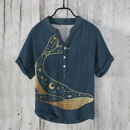 Printed V-neck Men's 3 Breasted Pullover Short Sleeve Shirt 1