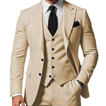 Men's Solid Color 2-piece Buckle Casual Jacket Vest Pants Set 1