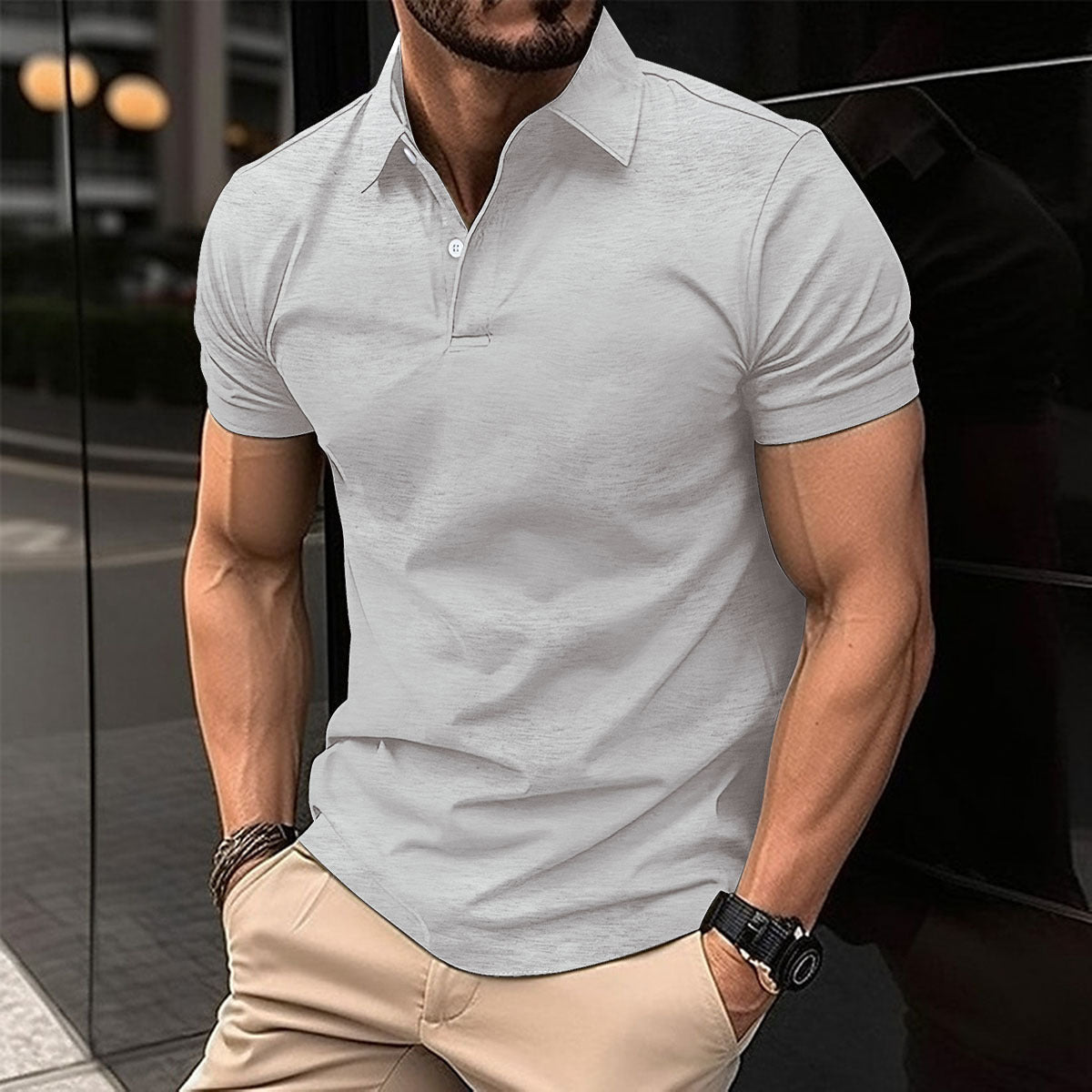 Summer Short Sleeve Polo Shirt Men Solid Color Button Lapel Button Top UMAIR & HAYAT SELLER