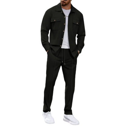 Autumn New Waffle Long-sleeved Trousers Two-piece Set Cardigan Shirt Suit 1