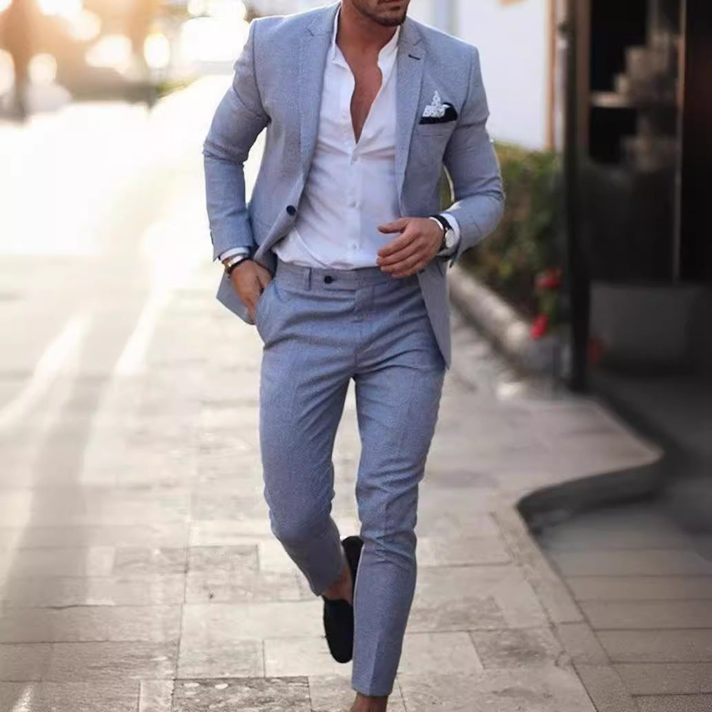 Men's Two-piece Suit One Button Linen Cotton Linen Solid Color 1