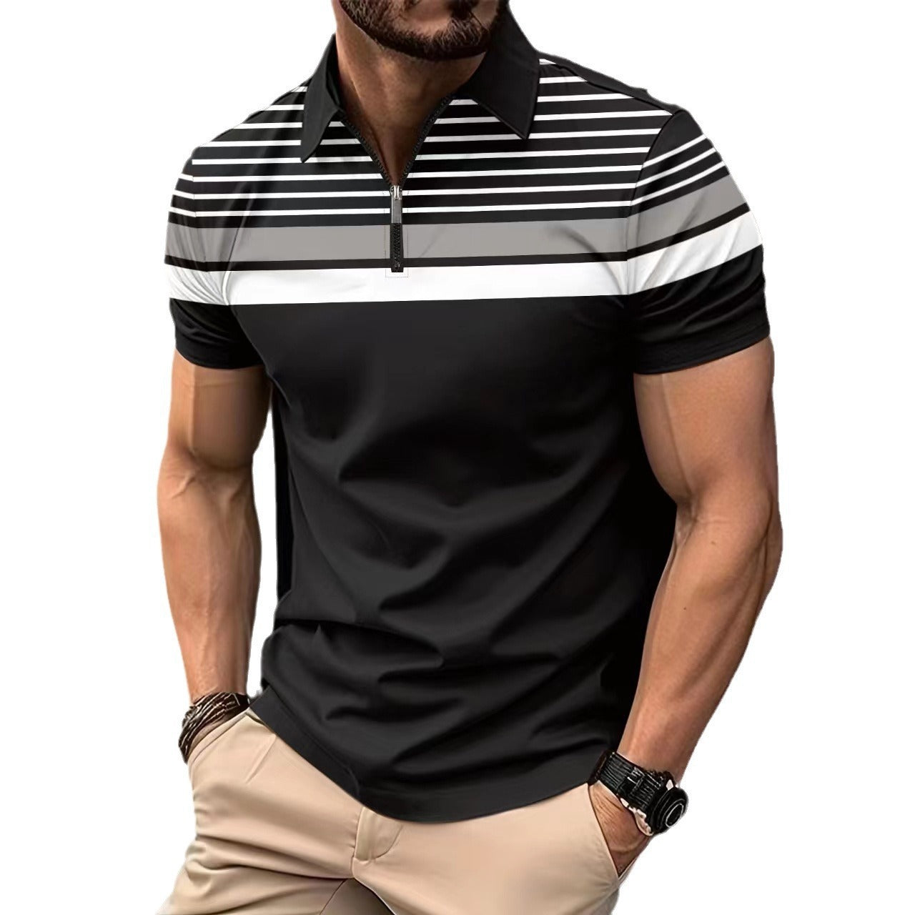 Business Striped Versatile T-shirt Men 1