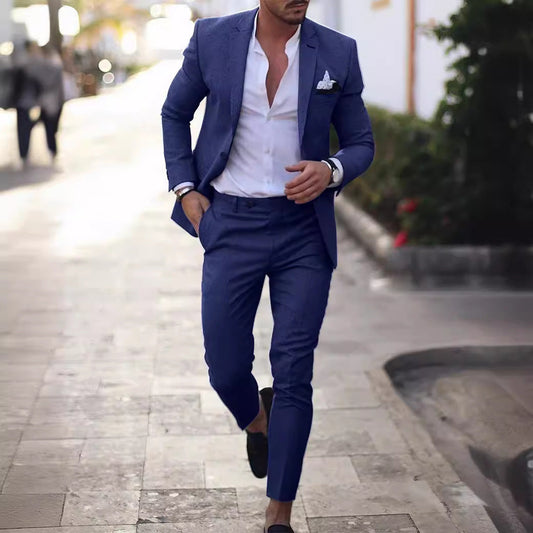 Men's Two-piece Suit One Button Linen Cotton Linen Solid Color 1
