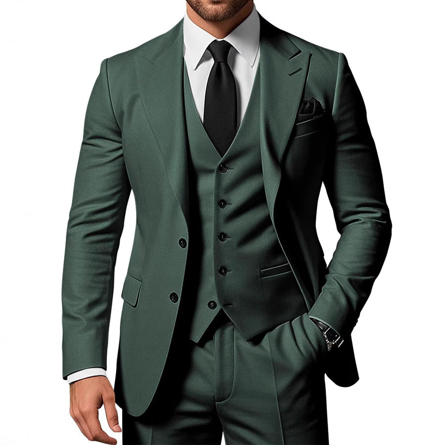 Men's Solid Color 2-piece Buckle Casual Jacket Vest Pants Set 1