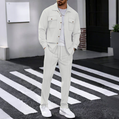 Autumn New Waffle Long-sleeved Trousers Two-piece Set Cardigan Shirt Suit 1