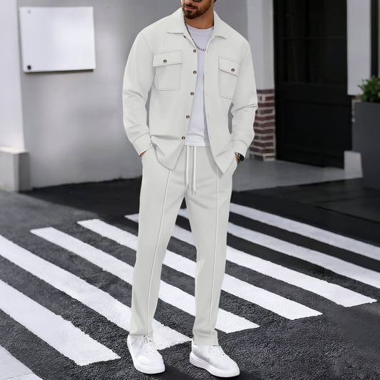 Autumn New Waffle Long-sleeved Trousers Two-piece Set Cardigan Shirt Suit 1