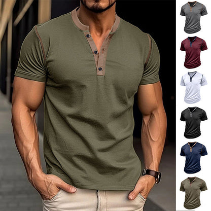 Fashion Short-sleeved Polo Shirt Summer Button V-neck T-shirt Tops Mens Clothing UMAIR & HAYAT SELLER