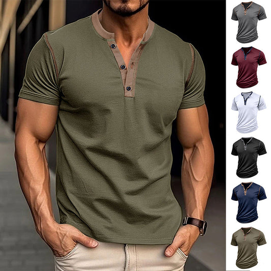 Fashion Short-sleeved Polo Shirt Summer Button V-neck T-shirt Tops Mens Clothing UMAIR & HAYAT SELLER