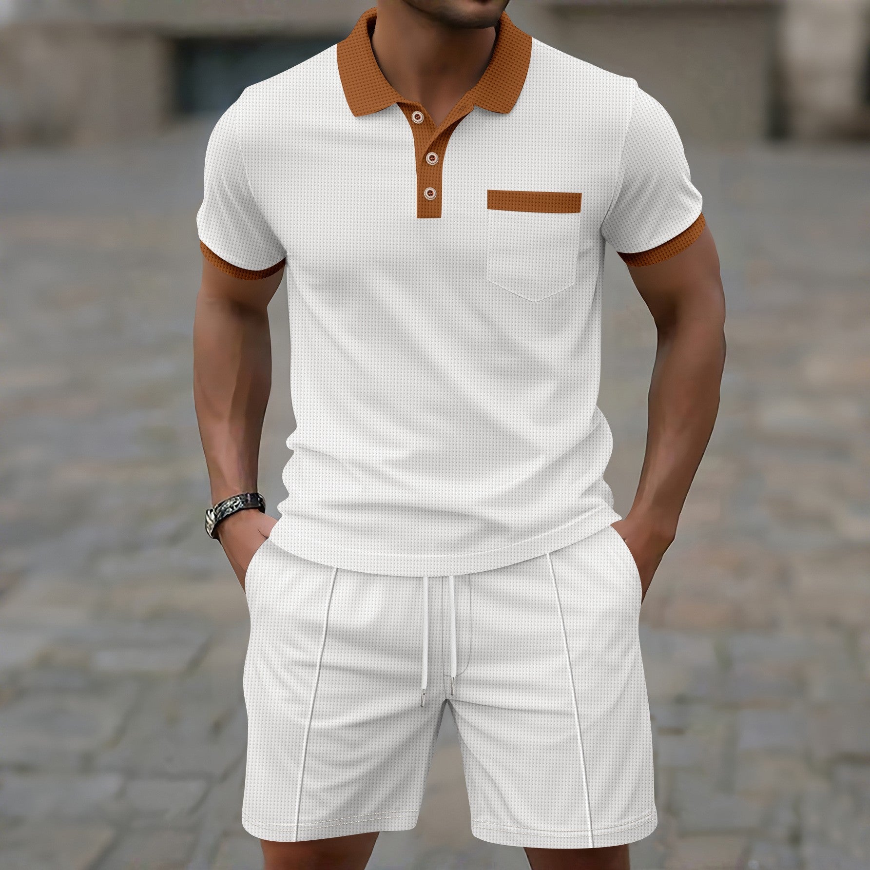Summer New Men's Waffle Lapel Suit 1
