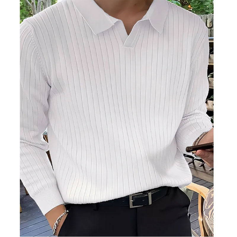 New Men's Lapel Knitted Long-sleeved T-shirt UMAIR & HAYAT SELLER
