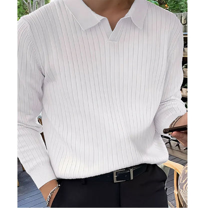 New Men's Lapel Knitted Long-sleeved T-shirt UMAIR & HAYAT SELLER