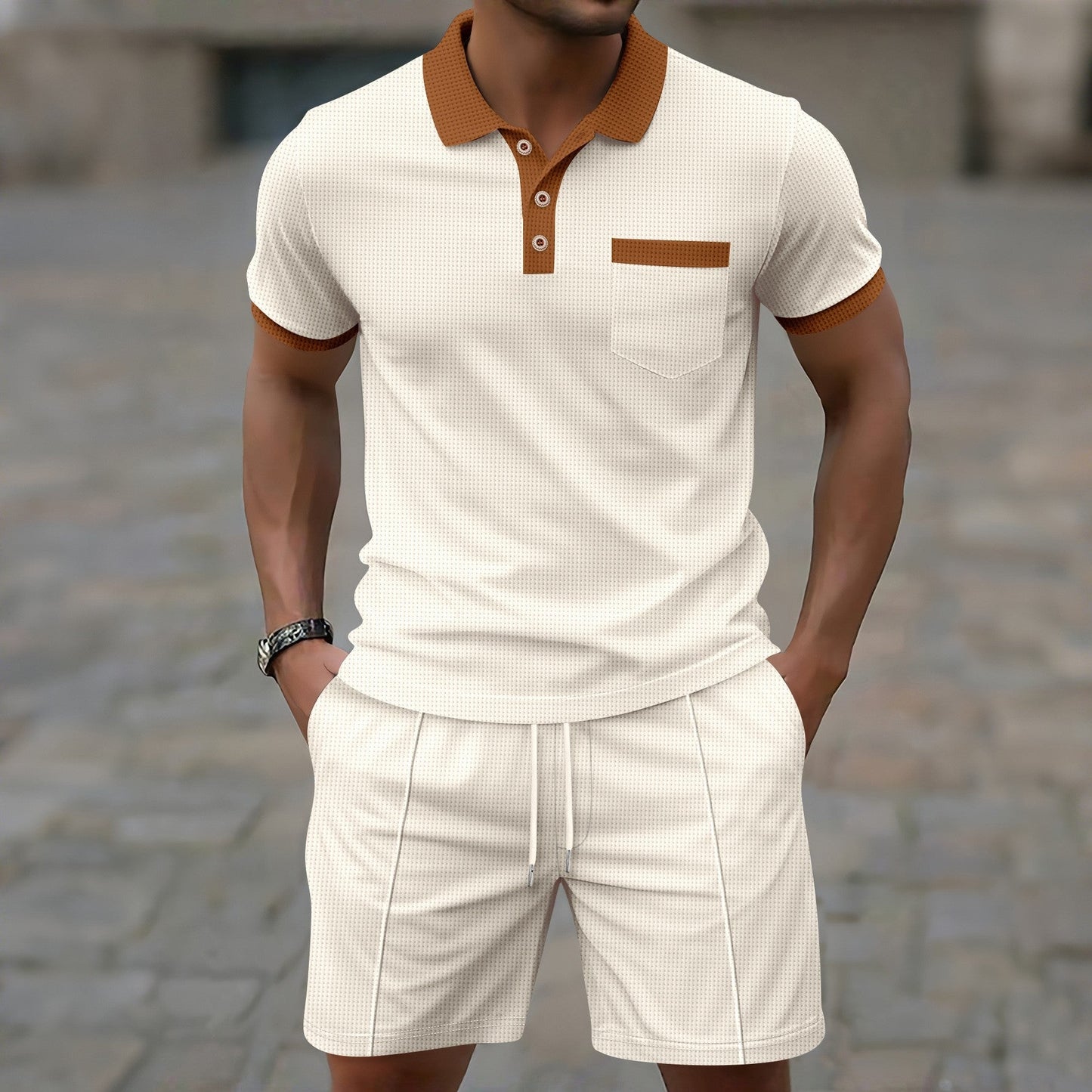 Summer New Men's Waffle Lapel Suit 1