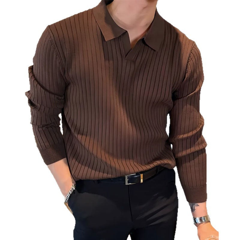 New Men's Lapel Knitted Long-sleeved T-shirt UMAIR & HAYAT SELLER