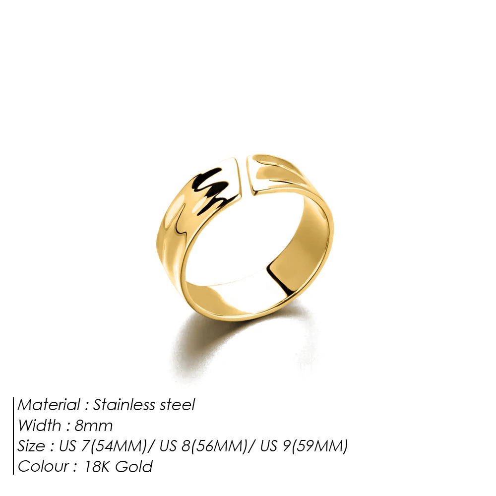 eManco Stainless Steel Gold-Plated Fashion Wide Ring Simple Punk Style Suitable UMAIR & HAYAT SELLER