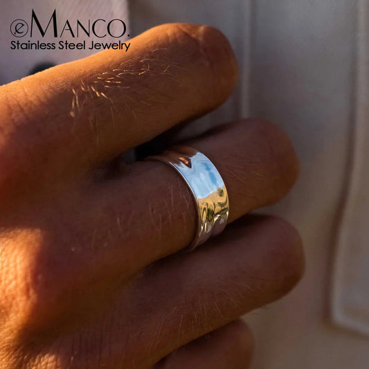 eManco Stainless Steel Gold-Plated Fashion Wide Ring Simple Punk Style Suitable UMAIR & HAYAT SELLER