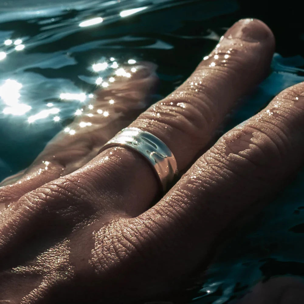 eManco Stainless Steel Gold-Plated Fashion Wide Ring Simple Punk Style Suitable UMAIR & HAYAT SELLER