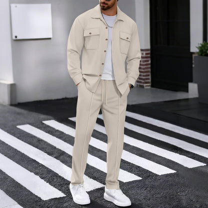 Autumn New Waffle Long-sleeved Trousers Two-piece Set Cardigan Shirt Suit 1